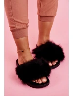 Damskie Klapki z Futerkiem Czarne Belmondo