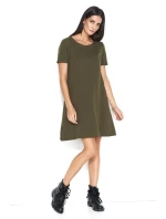Dámske šaty na denné nosenie vo voľnom strihu krátkej khaki - Khaki - Makadamové Dámske šaty na denné nosenie vo voľnom strihu krátkej khaki - Khaki - Makadamové