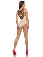 Dámske sexy body s háčkovanými ramienkami a kamienkami 9172 Béžová s čiernou - KouCla Dámske sexy body s háčkovanými ramienkami a kamienkami 9172 Béžová s čiernou - KouCla