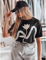 Dámske bavlnené tričko nadrozmernej veľkosti s 3D efektom PETINIA čierna FashionStreet RY2716