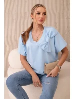 Bavlnená blúzka s ozdobnou mašľou modrá