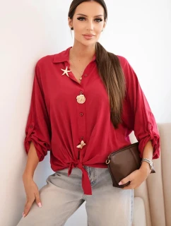 Dámska košeľa s viskózou, ozdobnými gombíkmi a golierom svetlá bordová