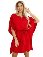 287-35 SOFIA Motýlie šaty so zaväzovaním v páse - ČERVENÉ 287-35 SOFIA Motýlie šaty so zaväzovaním v páse - ČERVENÉ