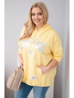 Dámska mikina Plus Size s kapucňou a klokaním vreckom žltá