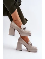 Półbuty Lakierowane Damskie Na Słupku Szare D&A MR38-906