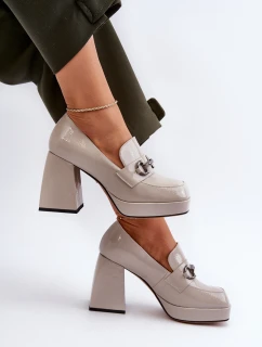 Półbuty Lakierowane Damskie Na Słupku Szare D&A MR38-906