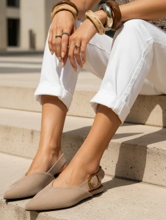 Dámske semišové baleríny s otvoreným podpätkom v béžovej farbe FashionStreet ZY1338