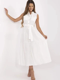 Elegantné dámske maxi šaty v krémovej farbe (A5032)