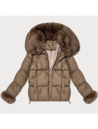 Dámska páperová bunda s kožušinovým golierom S'West beige (B8527-12) Dámska páperová bunda s kožušinovým golierom S'West beige (B8527-12)