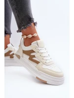 Sneakersy Damskie Na Platformie Z Eko Skóry Beżowe Lynnette