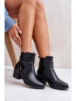 Botki Damskie Na Słupku Ocieplane Czarne Lobina