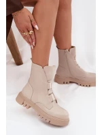 Zateplené boty worker pro ženy na zip z eko kůže světle béžové Mailyra