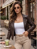 Dámska hnedá kožená bunda v štýle Ramones od FashionStreet TY5722