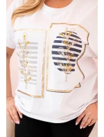 Dámske bavlnené Plus veľkosť blúzka s kamienkami biela + tmavomodrá Dámske bavlnené Plus veľkosť blúzka s kamienkami biela + tmavomodrá