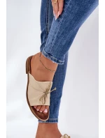 Zazoo 2659 Skórzane Klapki Damskie Beżowe