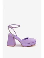 Dámské sandály s masivním podpatkem typu sloupek s páskem a kamínky Fialové Seraphina