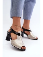 Dámske sandále na vysokom podpätku z ekokože, zlaté a čierne Queenmarie