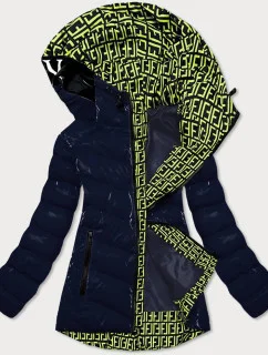 Tmavomodrá lesklá dámska bunda s ozdobnou podšívkou (xw810x)