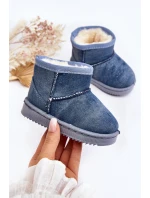 Dziecięce Śniegowce Botki Z Brokatem Niebieskie Sulinne