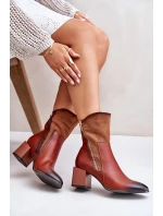 Ocieplane Botki Damskie Na Obcasie Słupku Brązowe Relabina