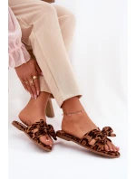 Płaskie Klapki Damskie Z Kokardką Panterka Brązowe Tobin