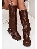 Ocieplane Kozaki Z Wywiniętą Cholewką I Klamrą Czekoladowe Fiorae