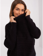 Čierny dámsky asymetrický sveter s vlnou