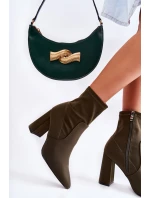 Damskie Botki Materiałowe Na Obcasie Khaki Amile