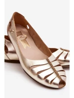 Zazoo 10009 Wygodne Skórzane Baleriny Damskie Złote