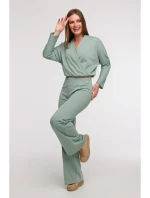 B296 Široké nohavice s prednými švami - mentolové