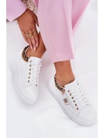 Buty Sportowe Damskie Na Platformie Z Eko Skóry Panterka Białe Velionna