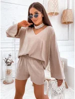 Dámsky ľanový set Cappuccino - blúzka a šortky oversize (752) Dámsky ľanový set Cappuccino - blúzka a šortky oversize (752)