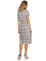 M405 Čipkové midi šaty s výstrihom - šedé