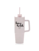 KÁVOHOLIK - růžový cestovní termohrnek s průhledným víčkem 900 ml