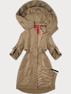 Béžová dámska bunda s vyhrnutými rukávmi LHD (LHD-24591)