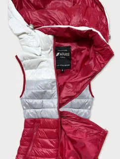 Bielo-šedo-červená dámska vesta s kapucňou (6304)