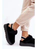 Skórzane Zamszowe Kapcie Damskie Na Platformie Z Futerkiem Czarne Sophienne