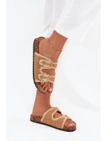 Szydełkowe Klapki Damskie Ze Złotymi Klamrami Camel Fenira