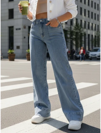 Dámske široké modré džínsy FashionStreet UY2871 Dámske široké modré džínsy FashionStreet UY2871