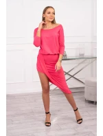 Asymetrické šaty, 3/4 rukávy, malinová farba