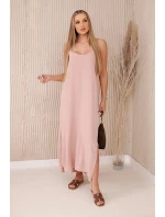 Dlhé šaty bez ramienok púdrovo ružové