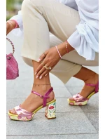 Sandały Damskie Na Słupku W Kwiaty D&A CR980 Różowe