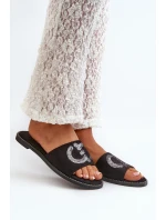 Damskie Płaskie Klapki Z Cekinami S.Barski KV27-052 Czarne