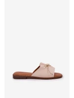 Klapki Na Płaskiej Podeszwie Z Ozdobną Kokardką Beżowe Deonelis