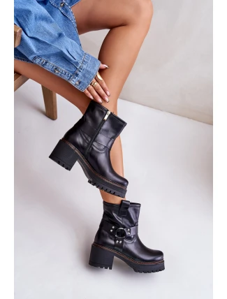 Damskie Skórzane Botki Na Zamek Lewski 3435 Czarne