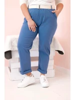 Dámske Plus veľkosť bavlnené nohavice s opaskom Denim