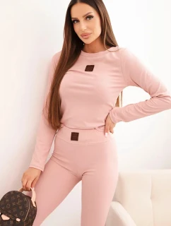 Dámsky bavlnený set s dlhým rukávom a legínami púdrovo ružový