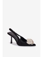 Szpilki Z Ozdobą Eko Zamszowe Czarne Anodera