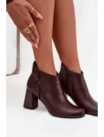 Skórzane Botki Ocieplane Na Słupku Bordowe Ivessara