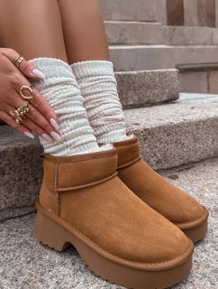 Śniegowce Damskie Z Naturalnego Zamszu Ocieplane Futerkiem Camel Milora